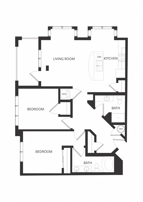 Floor plan for 2 beds, 2 baths, 1182 sqft